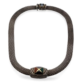 Asch Grossbardt Sterling Silver Necklace W Stones