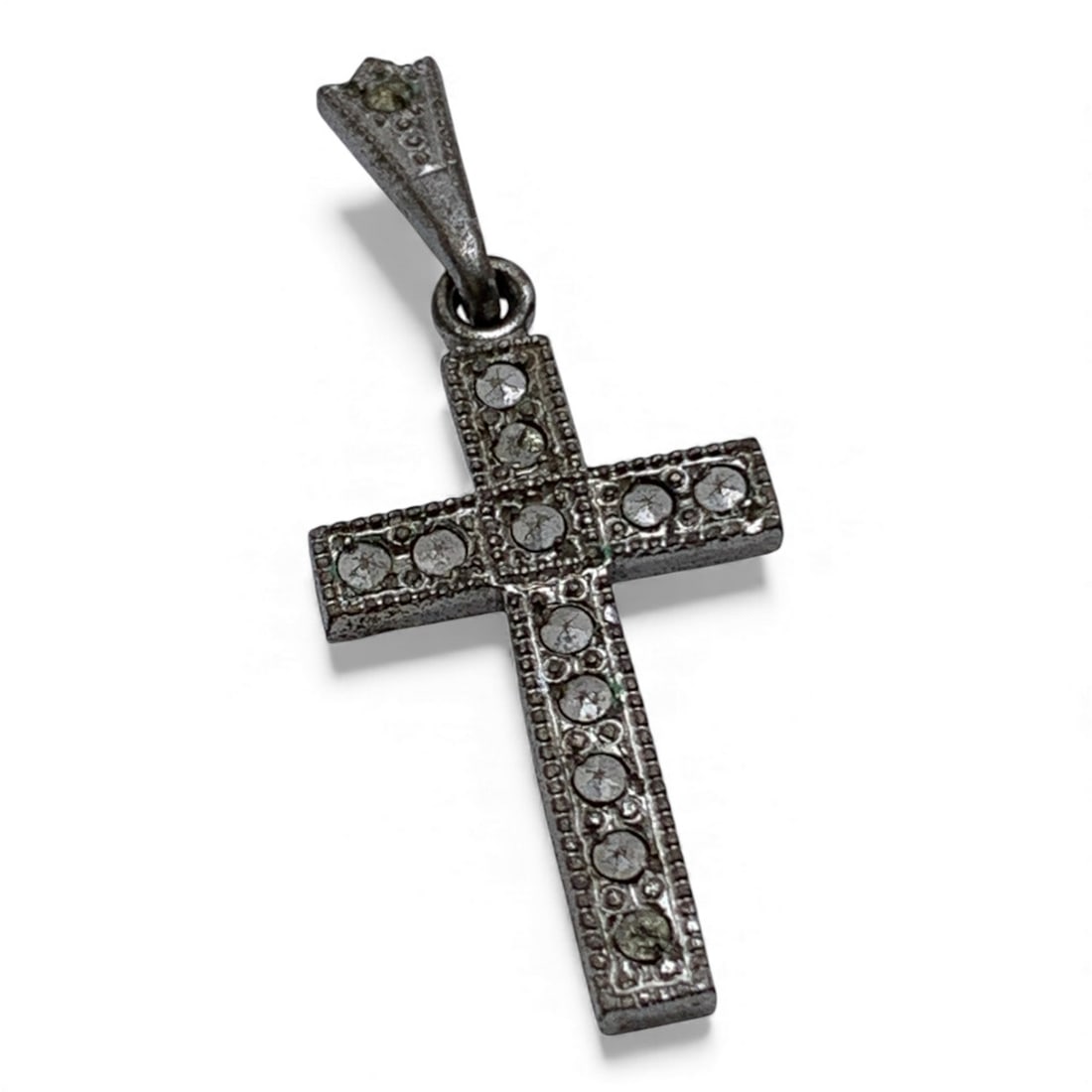 Sterling Silver & Marcasite Cross Pendant: Marked 925 - 1 1/4" Long - 1.6 Grams