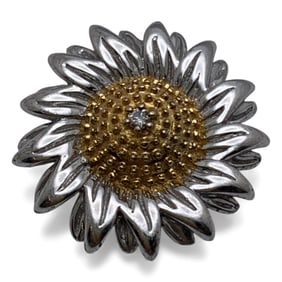 Sterling Silver Sunflower Pendant W Stone