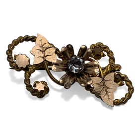 Gold Filled Brooch With Blue Rhinestone