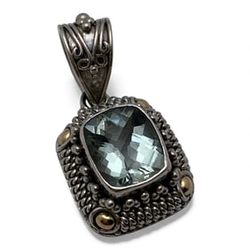 Sterling Silver 18k Gold & Blue Tone Pendant