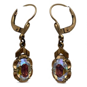 Pair Of Gold Filled & Rhinestone Earrings