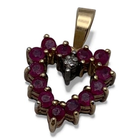 14k Gold Reversible Pendant W Sapphires & Rubies