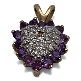14k Yellow Gold Diamond & Amethyst Pendant