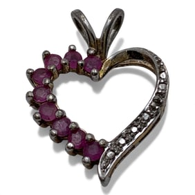 Sterling Silver Heart Pendant W Pink Stones