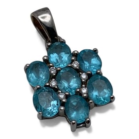 14k White Gold Diamond & Blue Stone Pendant