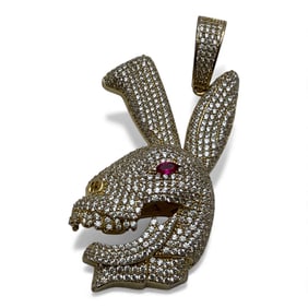 Sterling Gold Tone Pendant W Pink & Clear Stones