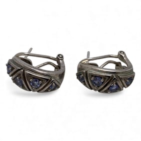 Pair Of Sterling Silver Earrings W Purple Stones