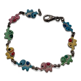 Sterling Silver Enameled Elephant Bracelet