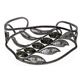 Sterling Silver Cuff Bracelet With Green Stones