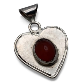 Silver Heart Pendant With Orange Stone