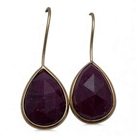 Pair Of 14k Yellow Gold & Ruby Earrings