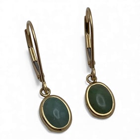 Pair Of 14k Yellow Gold & Jade Earrings