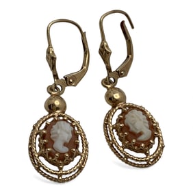 Pair Of 14k Yellow Gold Cameo Earrings