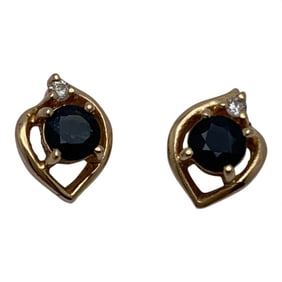 Pair Of 14k Gold Diamond & Sapphire Earrings