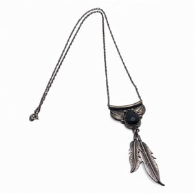 Sterling Silver Pendant Necklace W Black Stone