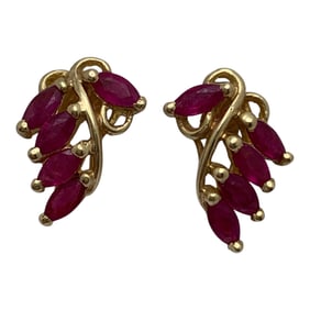 Pair Of 14k Yellow Gold & Ruby Earrings