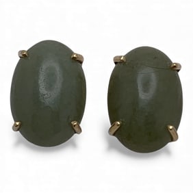 Pair Of 14k Yellow Gold & Jade Earrings
