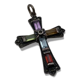 Sterling Silver & Colored Stone Cross Pendant