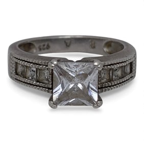 Sterling Silver Ring With Clear Stones