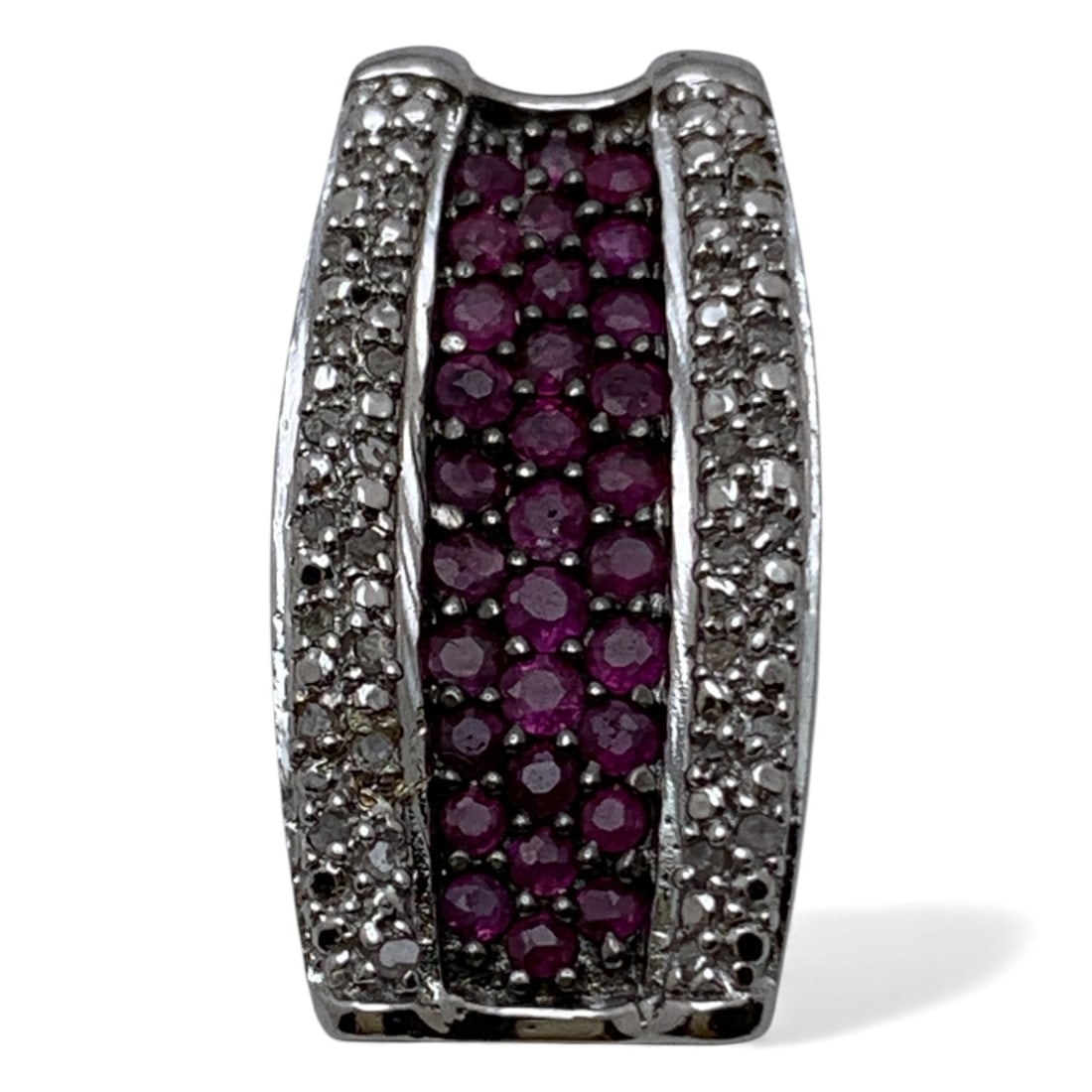 Sterling & Diamond Pendant With Pink Stones: Marked 925 - 1" Long - 5.5 Grams