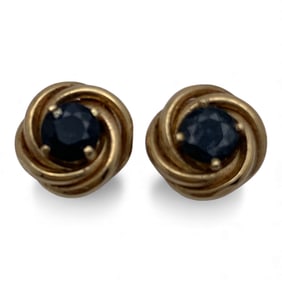 Pair Of 14k Yellow Gold & Sapphire Earrings