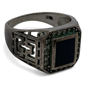 Sterling Ring With Black & Clear Stones