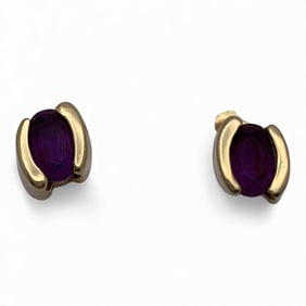 Pair Of 14k Yellow Gold & Amethyst Earrings