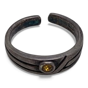 Sterling Silver & Yellow Stone Ring