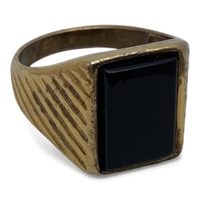 Sterling Silver Gold Tone Ring W Black Stone