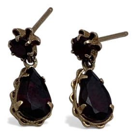 Pair Of 14k Yellow Gold & Garnet Earrings