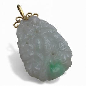 14k Yellow Gold & Carved White Jade Pendant