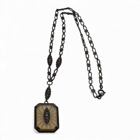 Sterling Silver Marcasite & Yellow Stone Necklace