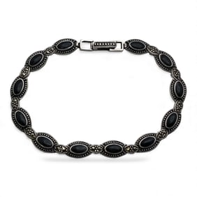 Sterling Silver Marcasite & Black Stone Bracelet