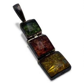 Sterling Silver Pendant W Colored Glass Stones