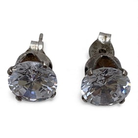 Pair Of Sterling Silver & Clear Stone Earrings