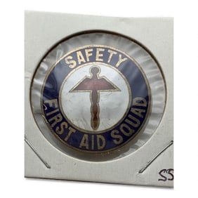Sterling Enaemeled Safety First Aid Squad Pin