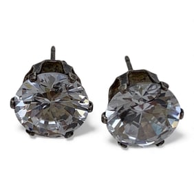 Pair Of Sterling Silver & Clear Stone Earrings