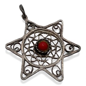 950 Silver Filigree Pendant With Orange Stone