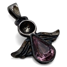 Sterling Angel Pendant W Pink Stone
