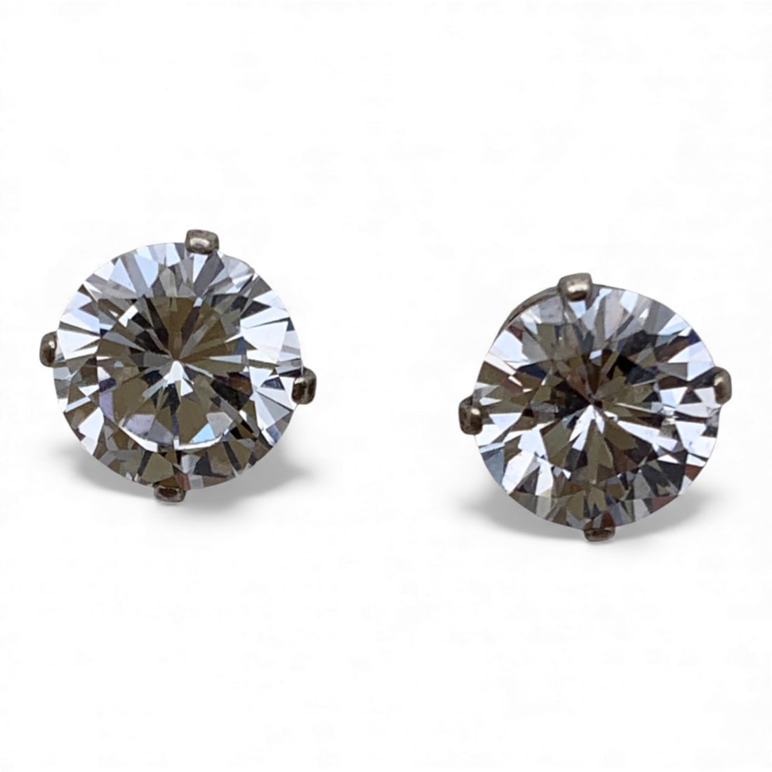 Pair Of Sterling Silver & Clear Stone Earrings: Marked 925 - 3/8" Diameter - 2.0 Grams