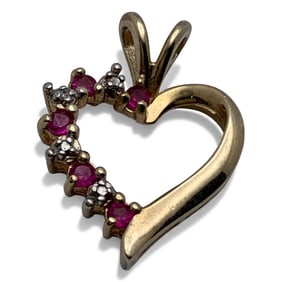 Sterling Gold Tone Heart Pendant With Pink Stones