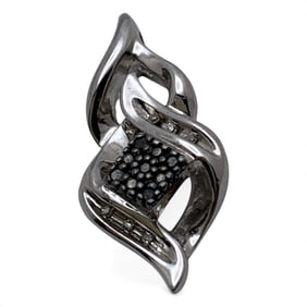 Sterling Silver Pendant W White & Black Diamonds