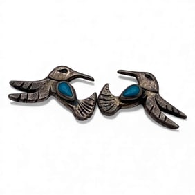 Sterling Silver Bird Earrings With Blue Stone
