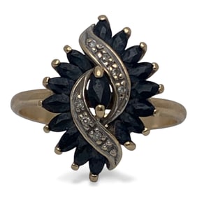 14k Yellow Gold Diamond & Sapphire Ring