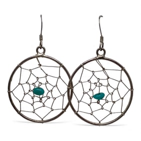 Pair Of Silver & Blue Stone Dream Catcher Earrings