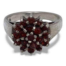 Sterling Silver Ring With Red Stones