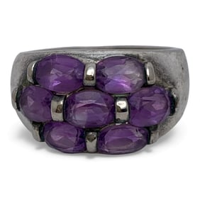 Sterling Silver Ring W Purple Stones