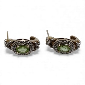Sterling Gold Tone & Green Stone Earrings