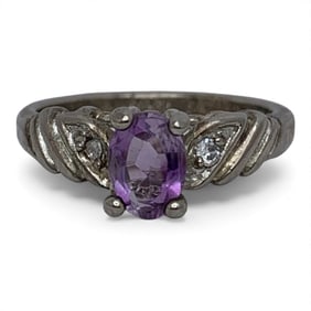 Sterling Silver Ring W Purple & Clear Stones